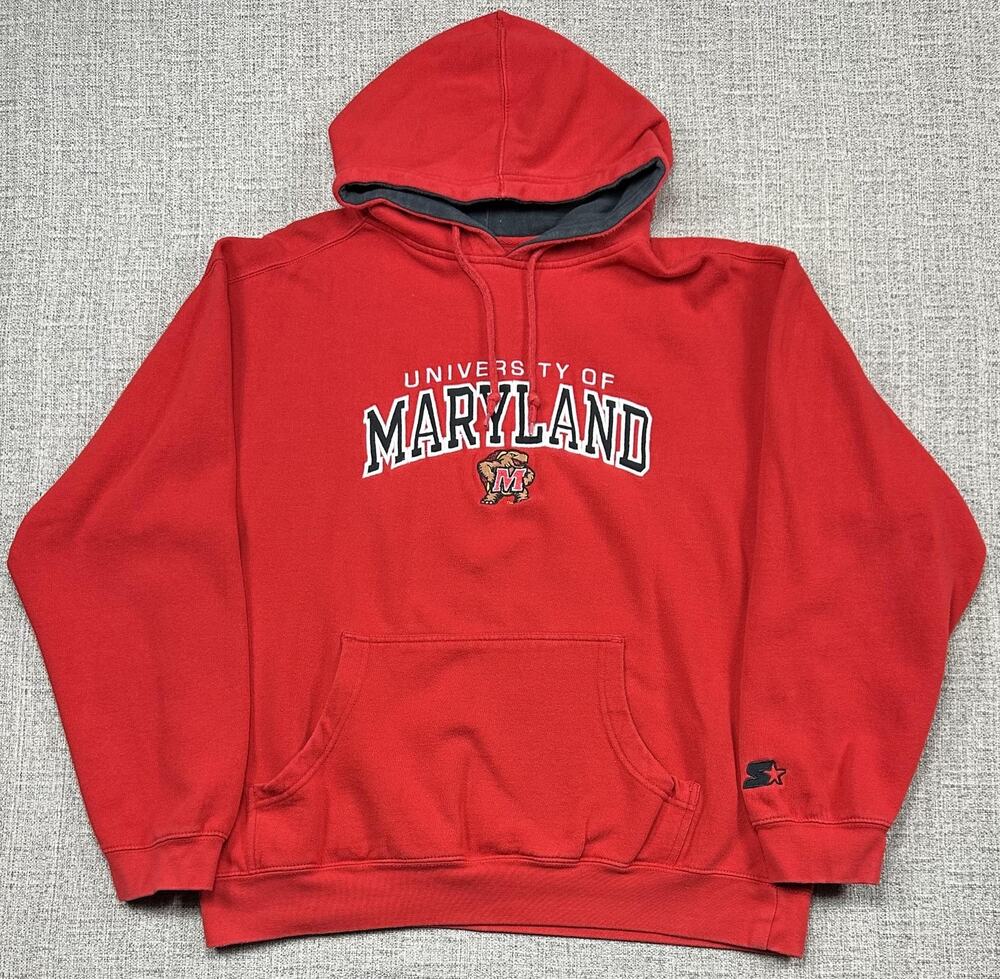 Maryland Terrapins Sweatshirt Mens Large Red NCAA Basketball Starter Hoodie